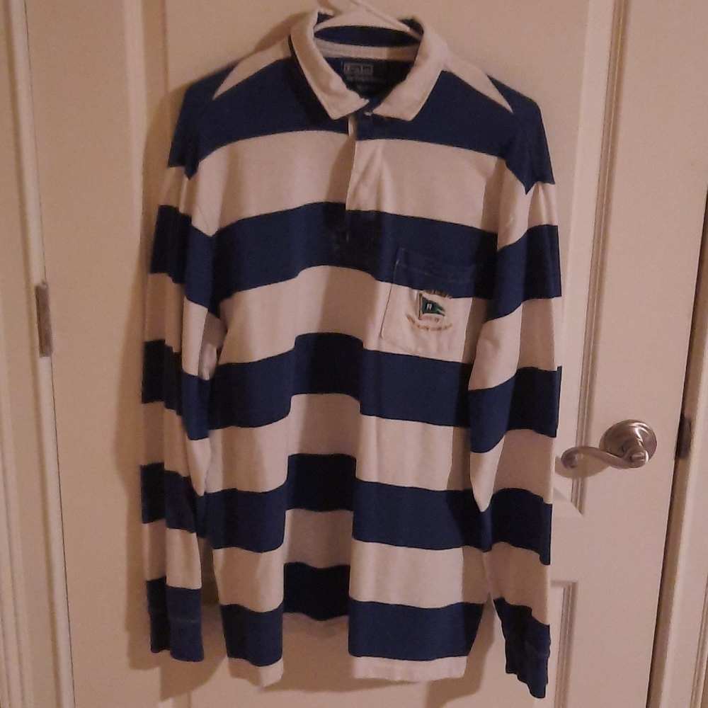 Blue and white Striped Polo Rugby style Shirt